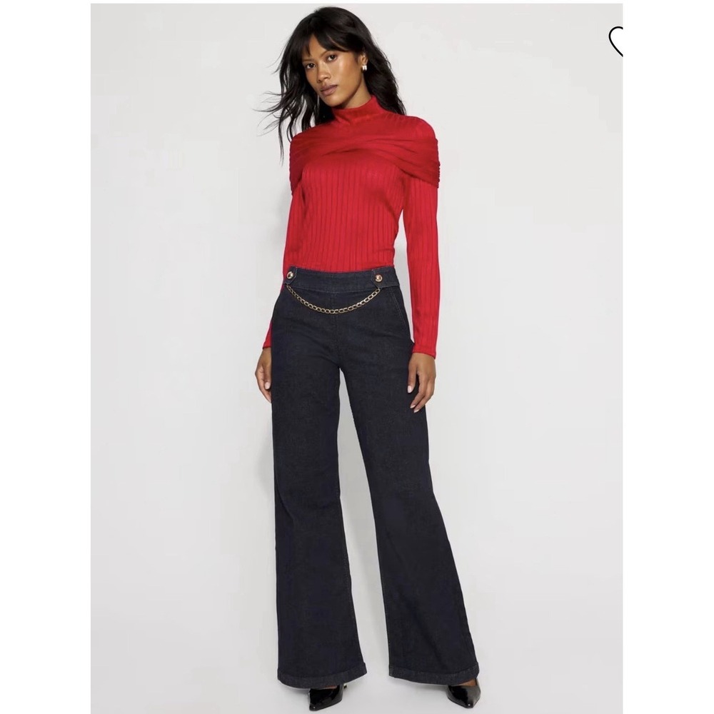 NWT White House Black Market Chain Detail Extra High Rise Wide Leg Jeans Sz 00